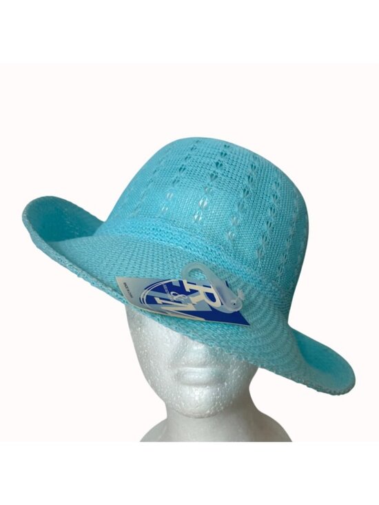 RM Poolside Sun Hat Embroidered Open Weave Turquoise Wide Brim Cap Cruise Travel main image 15